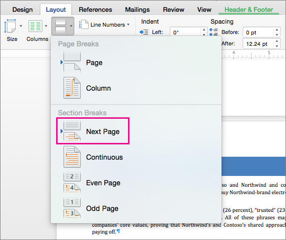 insert a page header in excel for mac